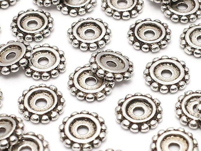 Silver 925 Rondelle Daisy 7.5 x 7.5 x 1.5 mm Oxidized Finish 2pcs