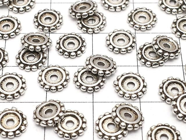 Silver 925 Rondelle Daisy 7.5 x 7.5 x 1.5 mm Oxidized Finish 2pcs