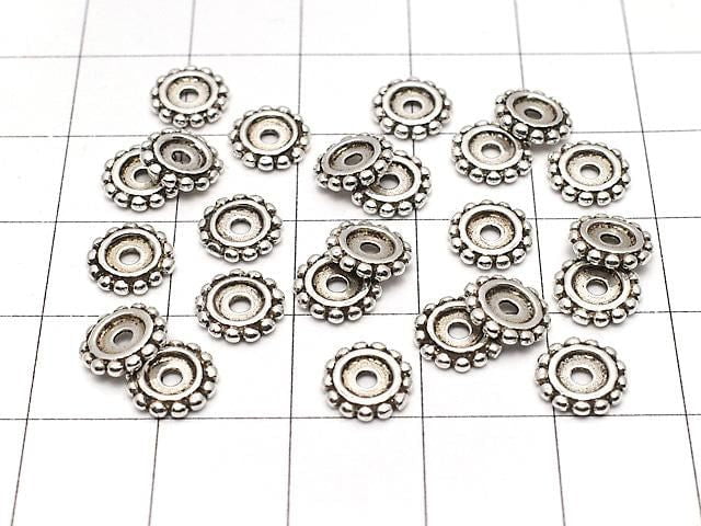 Silver 925 Rondelle Daisy 7.5 x 7.5 x 1.5 mm Oxidized Finish 2pcs