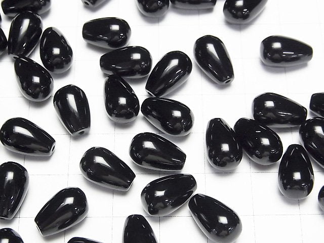 Onyx Halb Durchbohrter Tropfen (Glatt) 12x8mm 3 Stück
