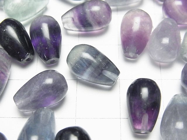 多色螢石 AA++ 半孔水滴形(光滑)12x8mm 3顆