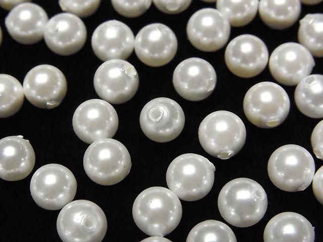 Shell Pearl White Half Drilled Hole Round 6mm 20pcs