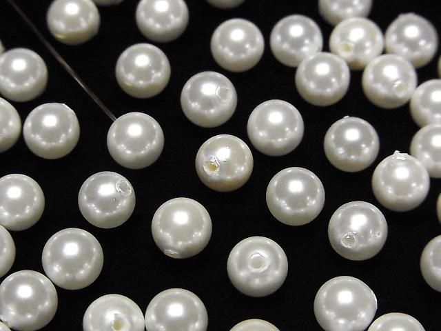 Shell Pearl White Half Drilled Hole Round 6mm 20pcs