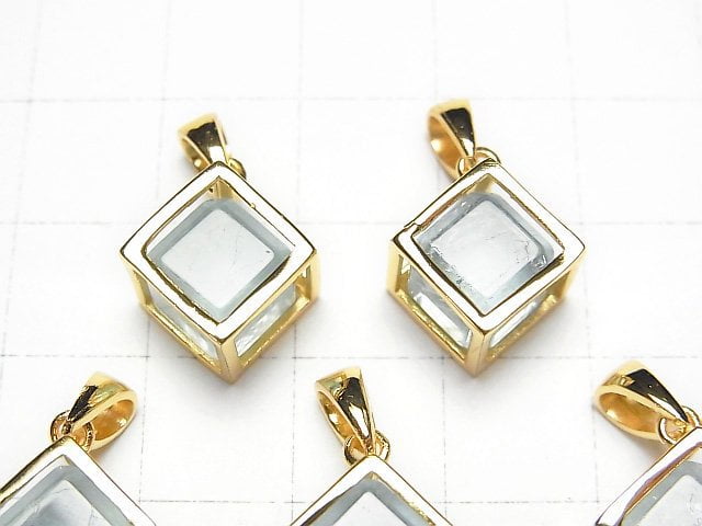 Aquamarin AAA- Würfel Anhänger 15x15mm 18KGP 1Stück