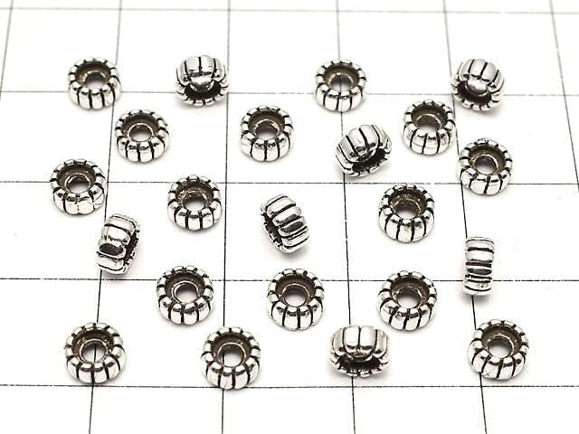 Silver925 Line Carved Rondelle 5x5x2.5mm Oxidized Finish 5pcs