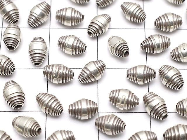 Karen Silver Patterned Rondelle 6x4x4mm Oxidized Finish 3pcs