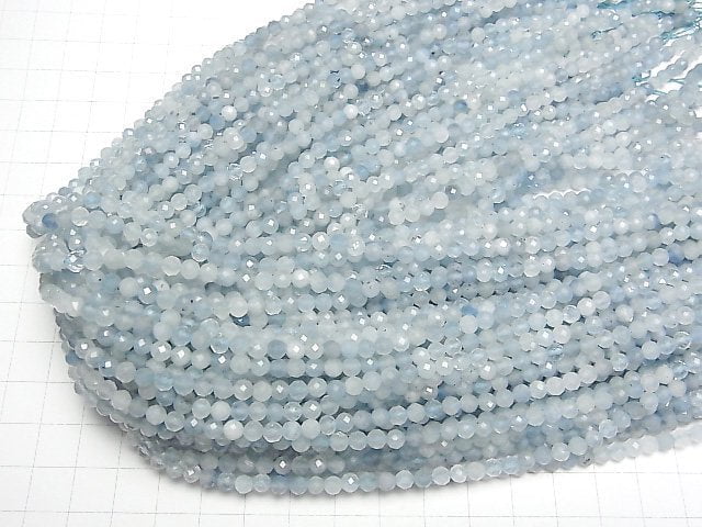 Hochwertig! Aquamarin AA++ facettiert, rund, 4mm, 1 Strang Perlen (ca. 15 Zoll / 37 cm)
