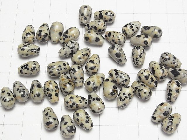 Dalmatiner-Jaspis Halb Durchbohrter Tropfen (Glatt) 12x8mm 3 Stück