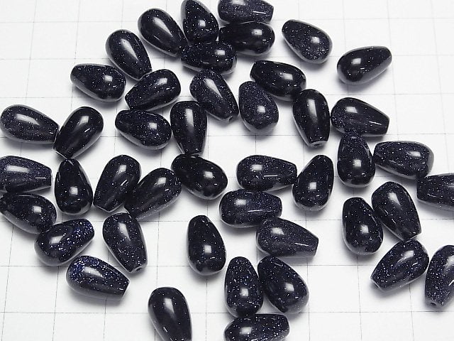 Blauer Goldsandstein Halb Durchbohrter Tropfen (Glatt) 12x8mm 3 Stück