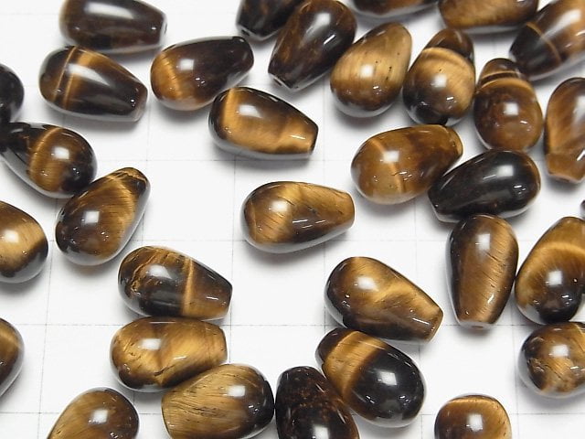 Gelber Tigerauge AA++ Halb Durchbohrter Tropfen (Glatt) 12x8mm 3 Stück