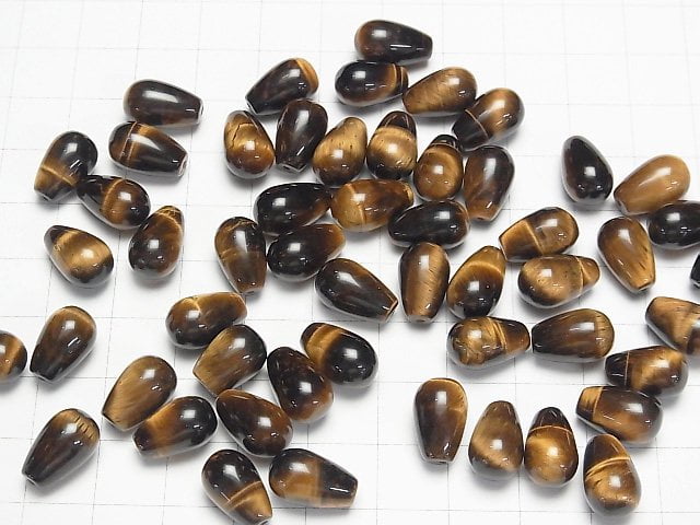 Gelber Tigerauge AA++ Halb Durchbohrter Tropfen (Glatt) 12x8mm 3 Stück