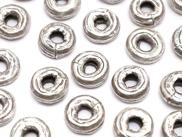 Karen Silver Patterned Rondelle 7x7x2.5mm Oxidized Finish 3pcs