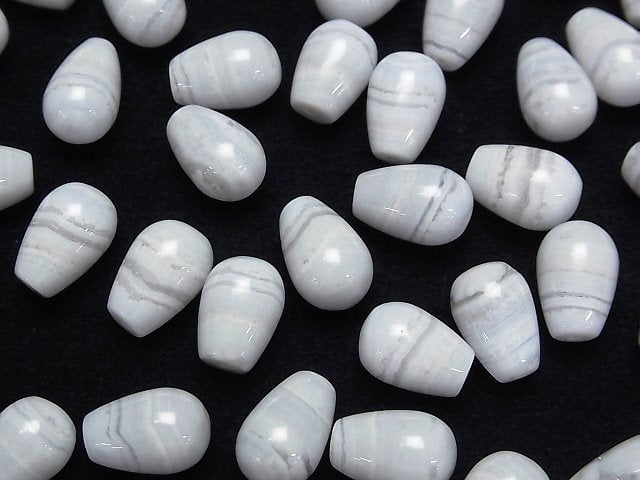 Blauer Spitzenachat AA Halb Durchbohrter Tropfen (Glatt) 12x8mm 1 Stück