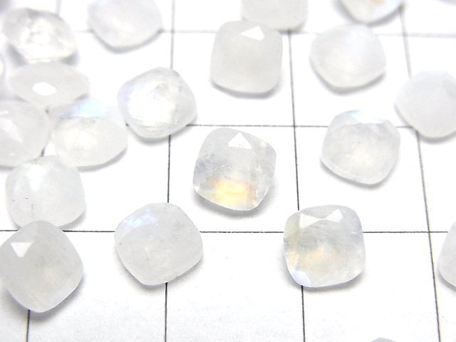 彩虹月光石 AA++ 裸石 方形刻面 6x6mm 5顆