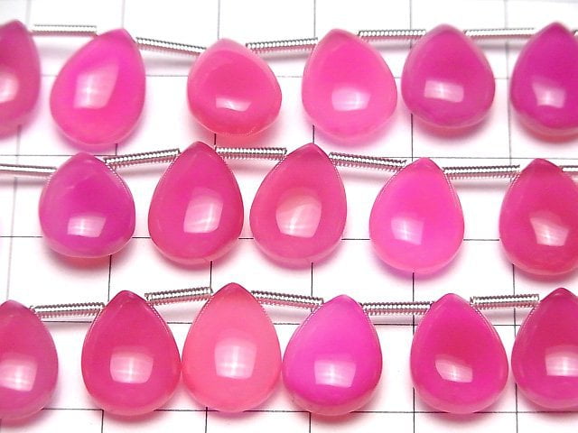 Hochwertiger Fuchsia Pink Chalcedon AAA Birnenform (glatt) 14x10mm halb oder 1 Strang Perlen (12 Stück)