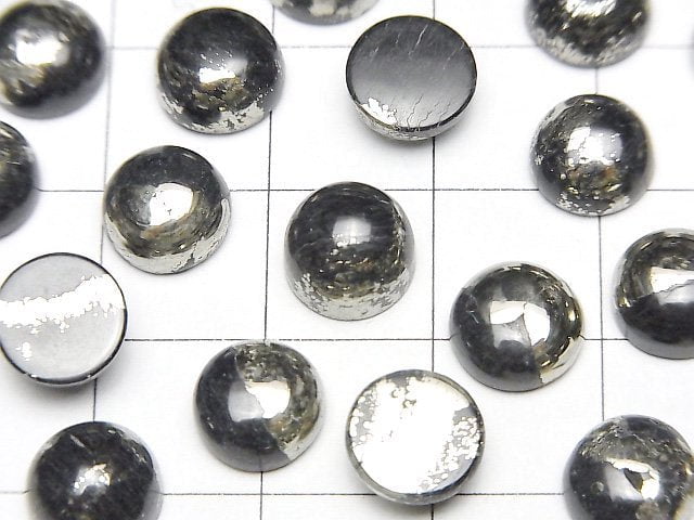 基質黃鐵礦圓形素面蛋面 8x8公釐 5顆
