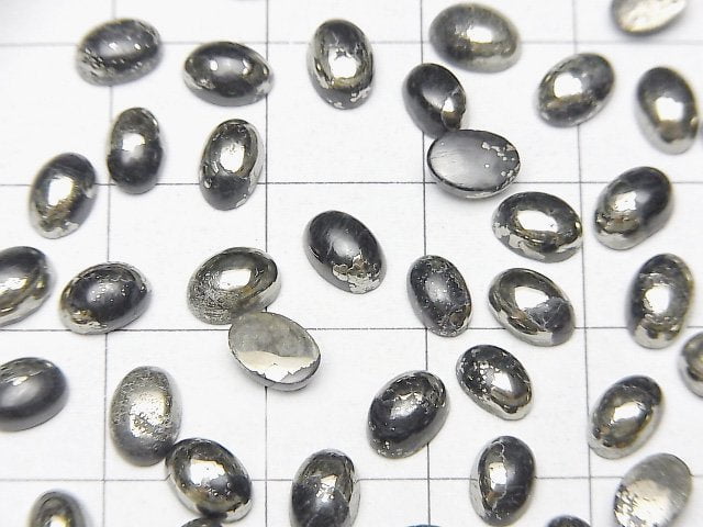 矩陣黃鐵礦橢圓形蛋面切工 6x4mm 10顆