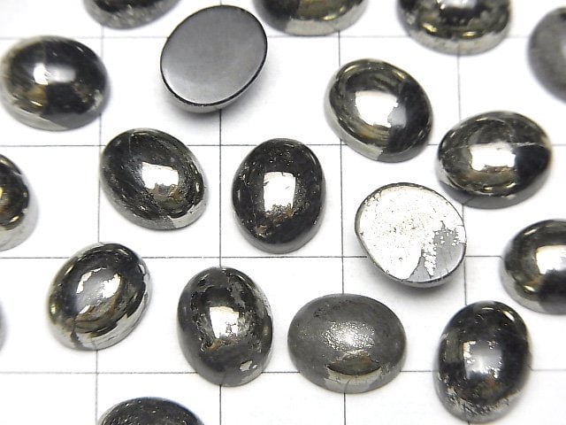 天然黃鐵礦蛋面素身介面石 10x8mm 3顆