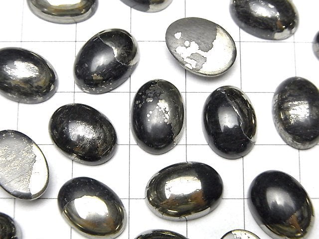 Matrix Pyrit ovaler Cabochon 14x10mm 2 Stück