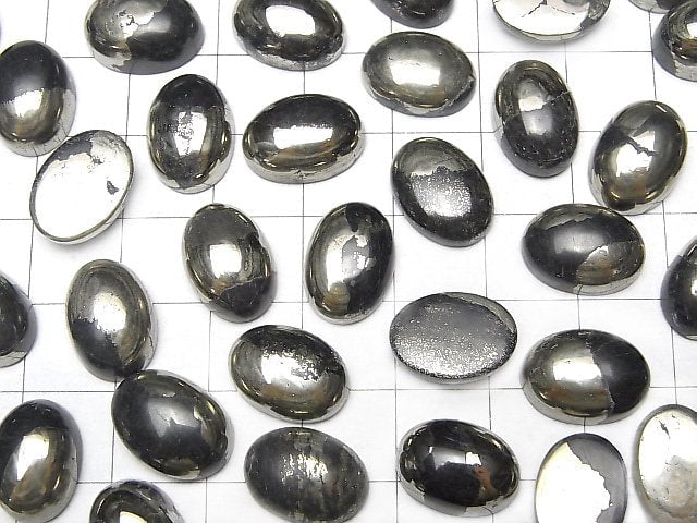 Matrix Pyrit ovaler Cabochon 14x10mm 2 Stück