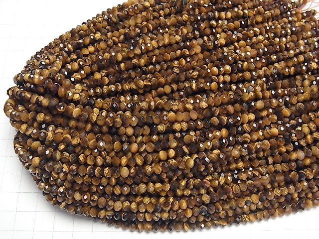 Hochwertig! Gelber Tigerauge AAA- facettierte Knopf-Rondelle 5x5x4mm 1 Strang Perlen (ca. 15 Zoll/37 cm)