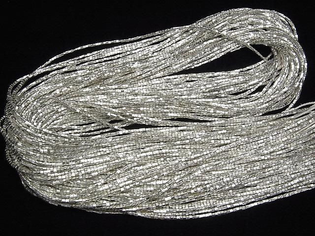 Karen Silver Cube 1.5x1.5x1.5mm White Silver 1/4 or 1 strand beads (approx. 26 inches/66 cm)