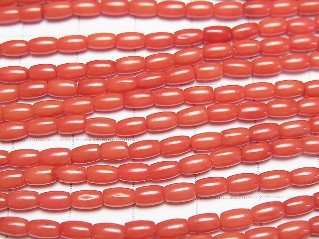 染紅管狀紅珊瑚 - 米粒形 5x3x3公釐 1串珠子 (約15英吋/38公分長)