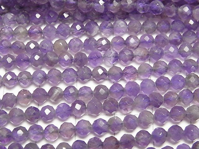 高品質!混合紫水晶刻面圓珠 4毫米 1串 (約15英吋/37公分)