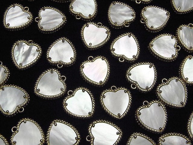 Weiße Muschel Herz Charm 12x12mm 18KGP 1Stk