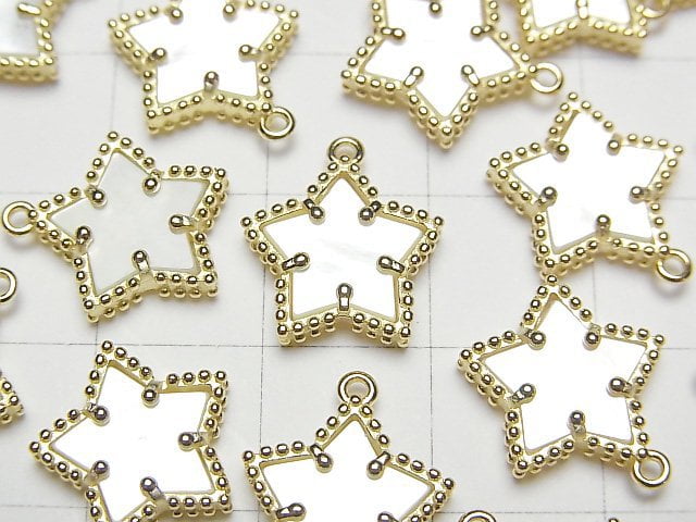 白色貝殼星星吊飾 12x12mm 18KGP 1個