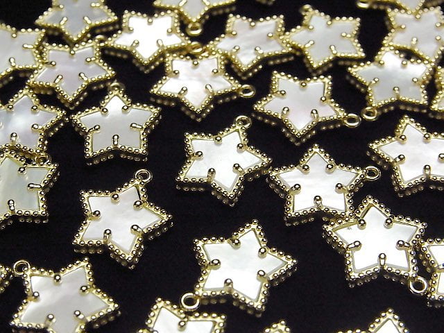 Weiße Muschel Stern Charm 12x12mm 18KGP 1Stk
