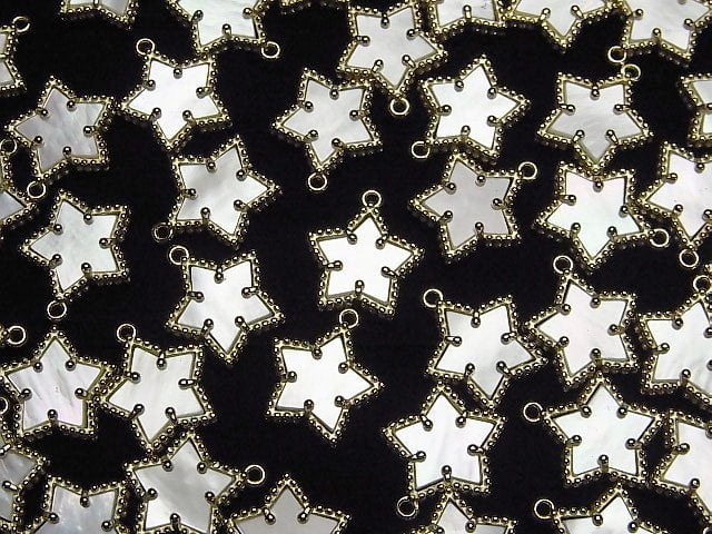 Weiße Muschel Stern Charm 12x12mm 18KGP 1Stk