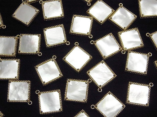 Weiße Muschel Diamant Charm 16x16mm 18KGP 1Stk
