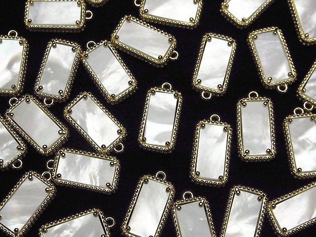 Weiße Muschel Rechteck Charm 14x8mm 18KGP 1Stk