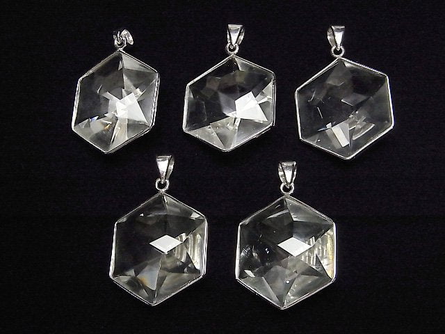 Kristallquarz AA++ Hexagon Schnitt 27x24mm Anhänger Silber925 1Stk