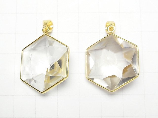 水晶石英 AA++ 六角切割 27x24mm 吊墜 18KGP 1個