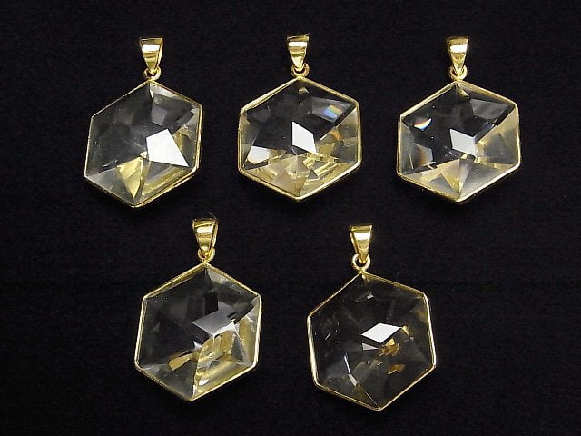 Kristallquarz AA++ Hexagon Schnitt 27x24mm Anhänger 18KGP 1Stk