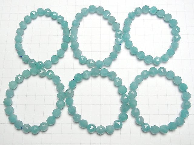 Hochwertig! Mosambik Amazonit Silica AA++ Stern facettiert Rund 10mm Armband