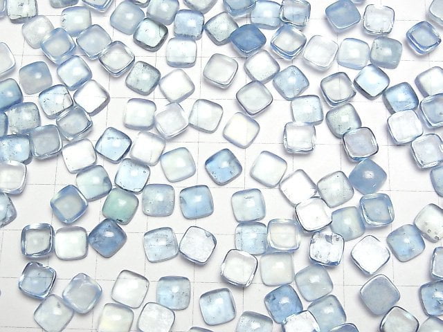 Aquamarin AAA- Quadratischer Cabochon 7x7mm 5 Stück