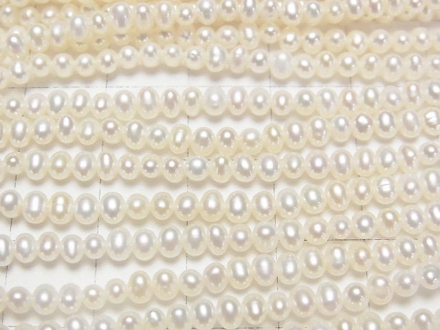 淡水珍珠AAA 馬鈴薯形 3.5毫米 白色 1串珠子 (約15英吋/36公分)