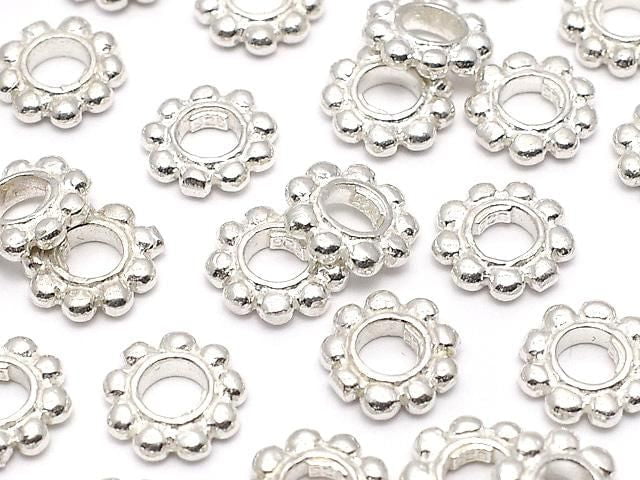 Silver925 Rondelle Daisy 7.5x7.5x1.5mm White Silver 2pcs