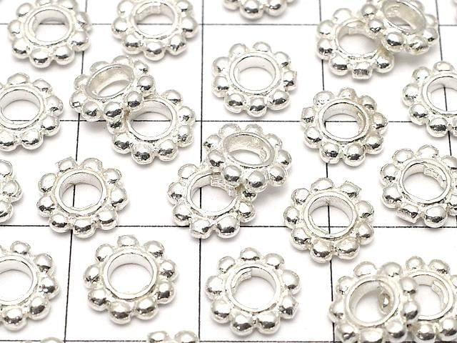 Silver925 Rondelle Daisy 7.5x7.5x1.5mm White Silver 2pcs