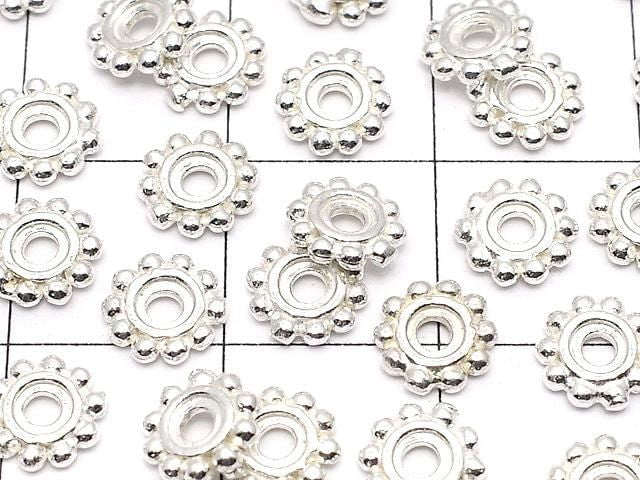 Silver925 Rondelle Daisy 6x6x1mm White Silver 4pcs