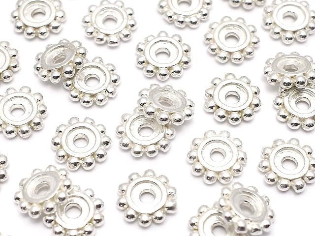 Silver925 Rondelle Daisy 7x7x1.5mm White Silver 2pcs