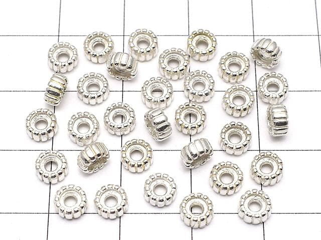Silver 925 Line Carved Rondelle 5x5x2.5mm White Silver 5pcs