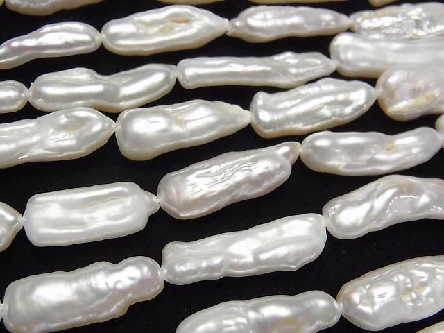 淡水珍珠,米粒珠(不規則)14-23毫米白色1串珠子 (約15英吋/36公分)