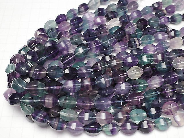 Mongolischer Mehrfarben-Fluorit AAA 6 Facettierte Reis 14x12x12mm halb oder 1 Strang Perlen (ca. 15 Zoll / 37 cm)