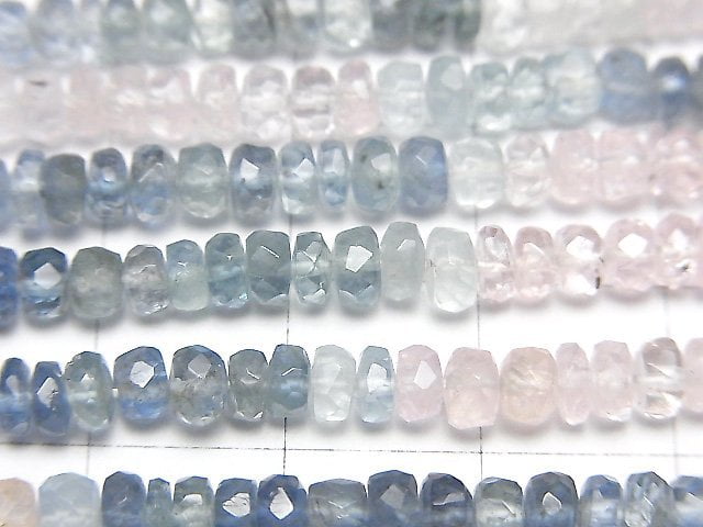 高品質綠柱石混合(多色海藍寶石)AA++ 刻面圓鈕珠半串或一串珠子(約16英吋/40公分)