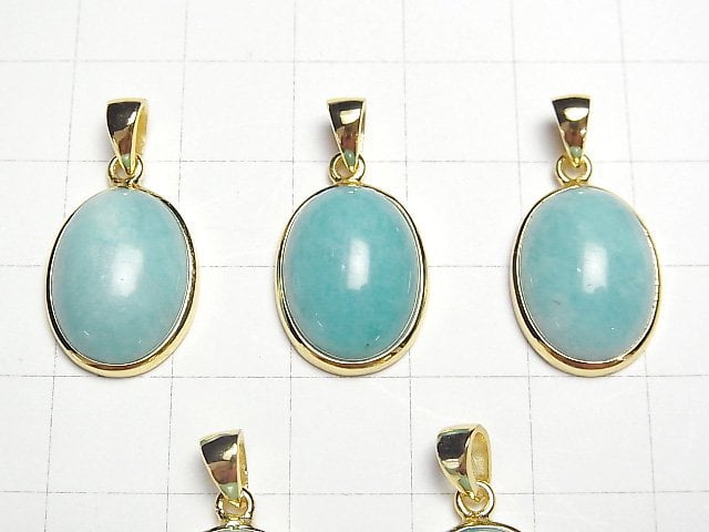 Peru Amazonit AAA Oval 17x13mm Anhänger 18KGP 1 Stück