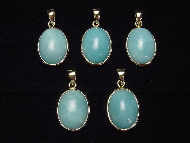 Peru Amazonit AAA Oval 17x13mm Anhänger 18KGP 1 Stück